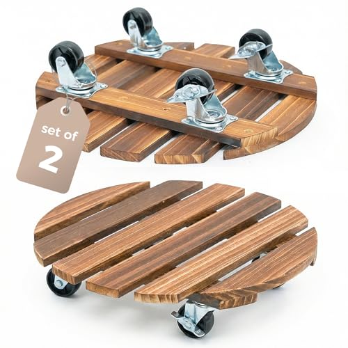 Bamworld Plant Caddy 12 Inch Rolling Tray with Wheels 2 Pack - size: 12inch-Round-2 pack