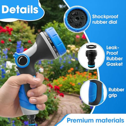 Garden Hose Nozzles,Hose Spray Nozzle with Adjustable 10 Watering Patterns - color: Blue