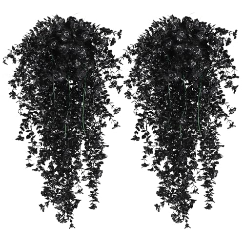 RECUTMS Black Hanging Flowers for Outdoor 4Pcs Faux Fall Daisy Plant - color: Black