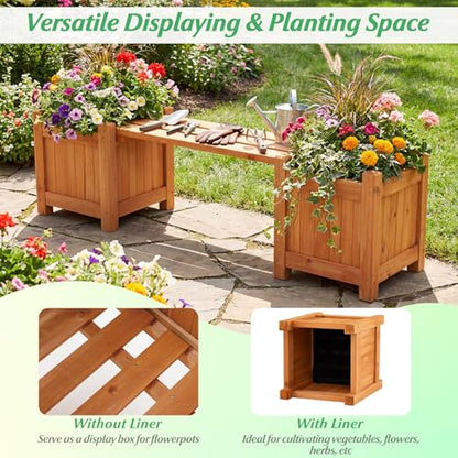 HAPPYGRILL Outdoor Bench with 2 Raised Garden Beds - size: 42" x 11" x 11.5"