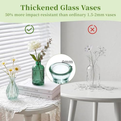 Glasseam Glass Bud Vases for Centerpieces, 10Pcs Green Small Flower Vase Set - color: Sage Green