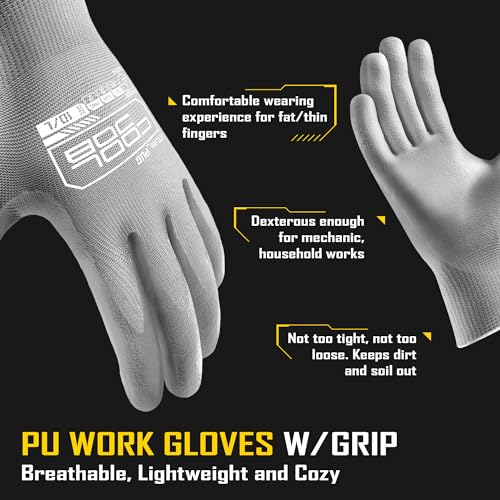 COOLJOB 60 Pairs Safety Work Gloves Pack Bulk with Grip PU Coating - color: Grey, size: Medium (Pack of 60)
