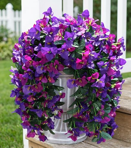 2 PCS Bougainvillea Artificial Hanging Flowers Plants for Outdoors, Mix - color: Purple + Fuchsia