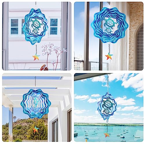 12 Inch Sea Turtle Hanging Wind Spinners, 3D Kinetic Metal Wind Spinner - color: Sea Turtle
