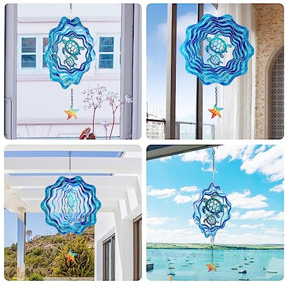 12 Inch Sea Turtle Hanging Wind Spinners, 3D Kinetic Metal Wind Spinner - color: Sea Turtle
