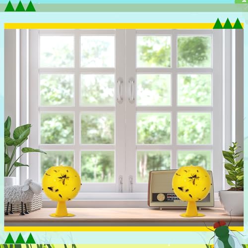 Qualirey 10 Set Fruit Fly Sticky Trap Balls Fungus Gnat Killer, Yellow - color: Yellow