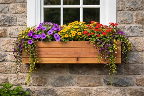 Handmade Rustic Cedar Herb Window Planter Box – Wooden Window & Railing Planter for Indoor or Outdoor Use, Made in USA (48") - size: 48"