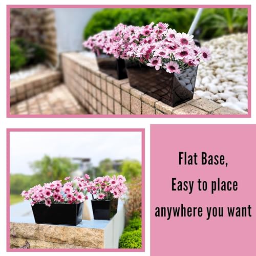 LaLaGreen Outdoor Planter Box (16 in, 6 Pack) Black Metal Rail Fence Pots