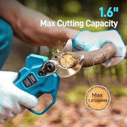 1.6" Electric Pruning Shears for Garden Tree Trimming with 2x4.0Ah Battery - color: Light Blue