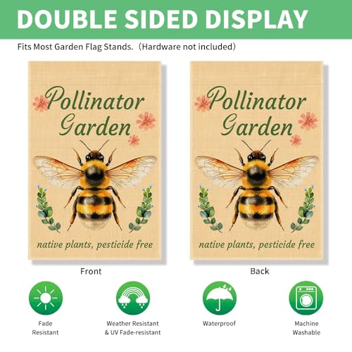 Perfectinsoy Pollinator Garden with Native Plants Pesticide Free Yard Flag - color: Beige69