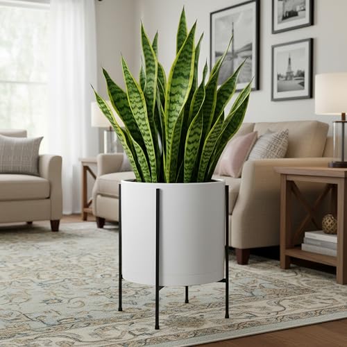 D'vine Dev Plastic Planter Pot with Metal Stand, White, 16 in, 55-D-A-5 - color: White, size: 16 Inch