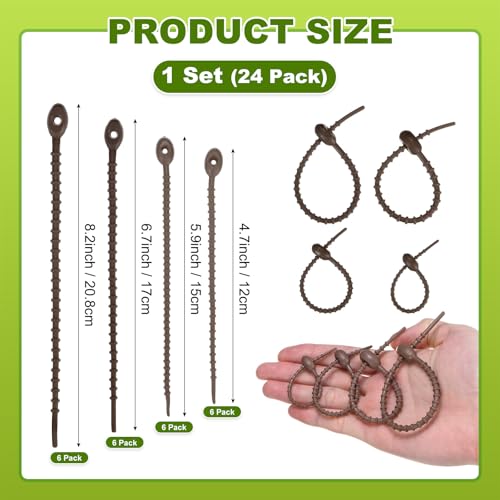 M METERXITY 48-Pack Adjustable Plant Ties, 4.7/5.9/6.7/8.2 Inch Silicone Flexible Multi-Function Garden Twist Tie for Crafts/Gift Wrapping/Gardening Plants, Reusable Support Twine [Brown] - color: Brown
