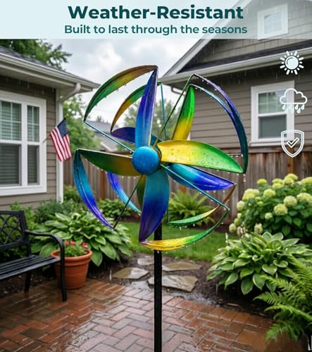 Wind Spinner Outdoor, 63" Double-Sided Metal Yard Decor