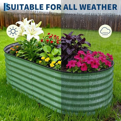 Garvee 6x3x2ft Galvanized Raised Garden Bed, Oval Outdoor Metal Planter Box - color: Green-oval, size: 6x3x2ft