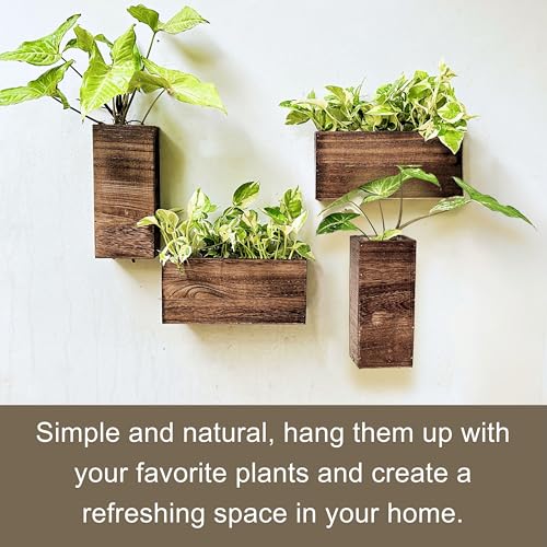 LaLaGreen Wooden Wall Planters (4 Pack) Hanging Wood Planter Box for Plants - size: 4-pc Set
