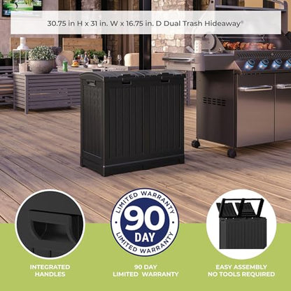 Suncast Dual 33 Gal Trash Hideaway Cabinet, Discrete Outdoor Storage - color: Black