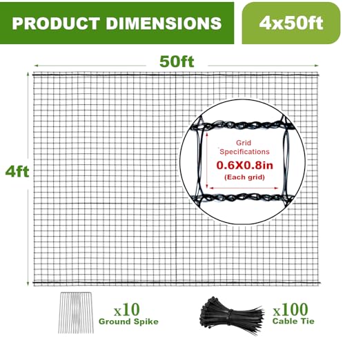 4x50FT Deer Fence Netting for Garden, 55GSM Plastic Mesh Temporary Fence - size: 4x50FT