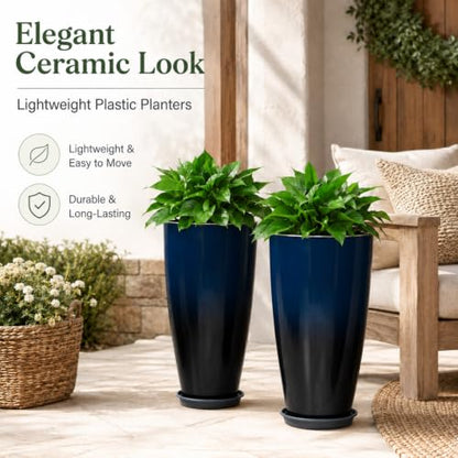 Neoaider Set of 2 Tall Planter, 21 inch Large Plastic Planter, Dark Blue - color: Dark Blue