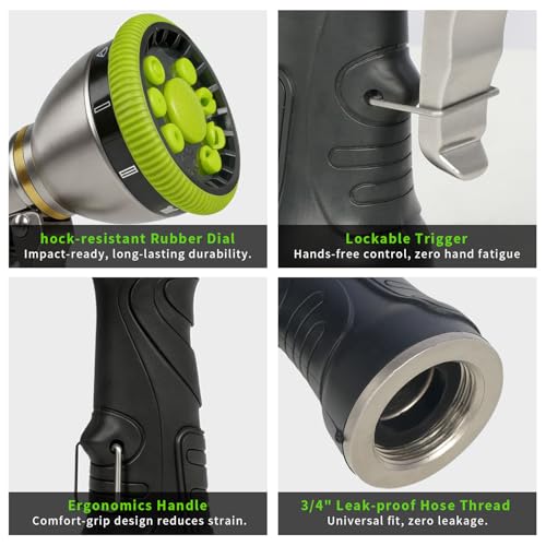 Besiter Garden Hose Nozzle Sprayer, Heavy Duty Metal Water Hose Nozzle - color: Green