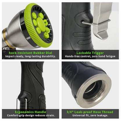 Besiter Garden Hose Nozzle Sprayer, Heavy Duty Metal Water Hose Nozzle - color: Green