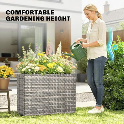 Outsunny Tall Rectangular Planter with Removable Liner PE Wicker Gray - color: Gray