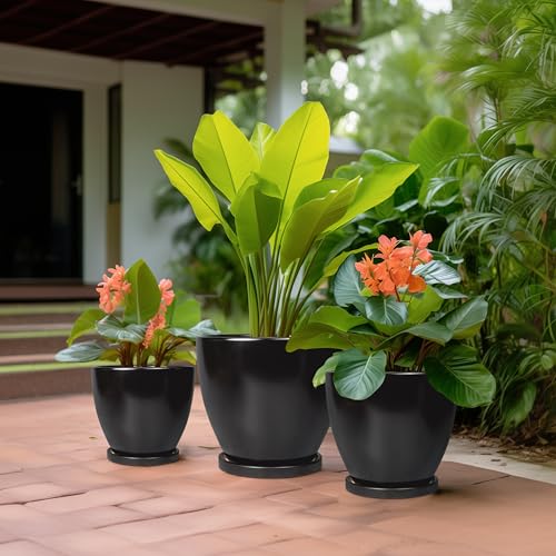Ceramic Pots for Plants, 10+8+6 Inch Modern Flower Pot, Black - color: Matte Black