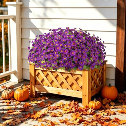 Artificial Daisy Mums for Outdoors, 12 PCS Fall Flowers, Purple - color: Purple