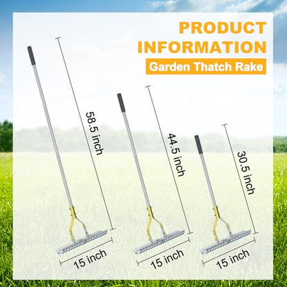 BARAYSTUS Thatch Rake, 15‑Inch Wide Dual‑Side Dethatching Rake for Lawn