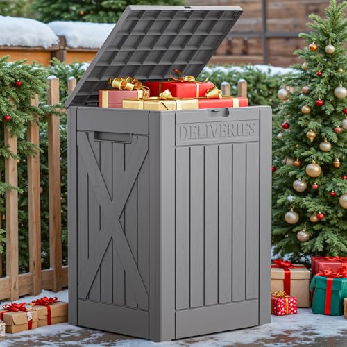 JUMMICO 52 Gallon Resin Package Delivery Box Lockable&Waterproof - color: Grey