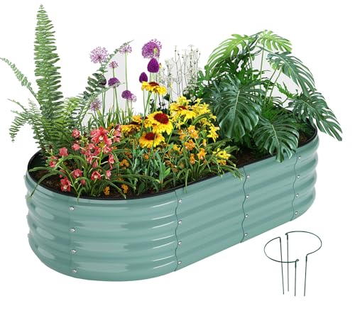ZFHgarden Metal Planter Garden Flower Bed Raised Beds for Gardening Galvanized 4x2x1ft Galvanized Garden Bed - color: Green, size: 4x2x1FT（1pcs）