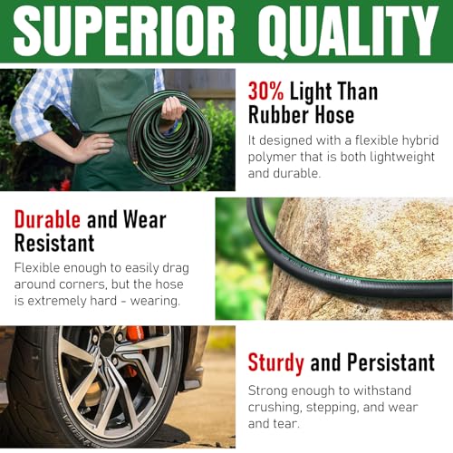 Heavy Duty Garden Hose 50ft, NON-EXPANDABLE Flexible Water Hose, Kink Resistant Lightweight Hybrid Hose, Leakproof Hose Male to Female Fittings - color: Black+Green, size: 50ft