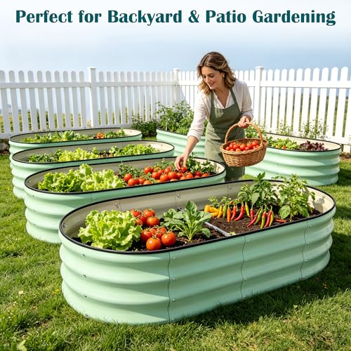 Metal Raised Garden Bed, 4 x 2 ft Oval Galvanized Planter Box - color: Green