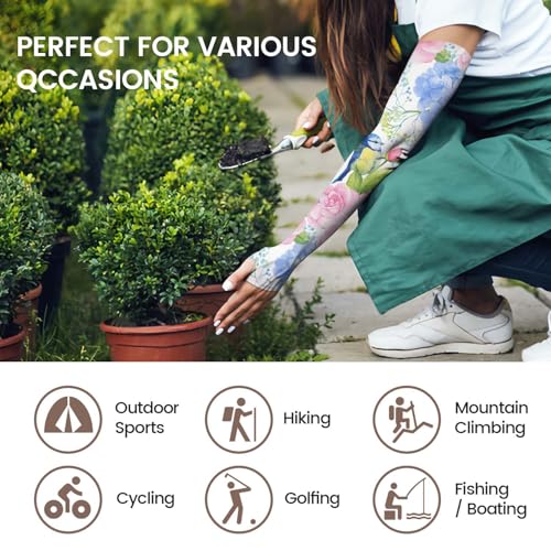 YPHCDO Gardening Sleeves for Women Sun Protection Cooling Arm Sleeves - color: Hydrangea Bird Pink