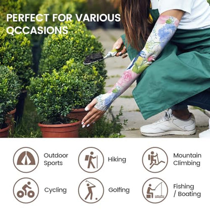 YPHCDO Gardening Sleeves for Women Sun Protection Cooling Arm Sleeves - color: Hydrangea Bird Pink