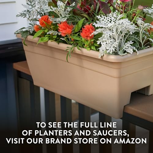 The HC Companies 24 Inch Deck Rail Planter Box with Drainage Plug, Lightweight UV-Resistant Plastic Outdoor Planters for Wood Deck Rail, Flower Box for Garden, Patio, Balcony, and Fence, Warm Gray - color: Warm Gray