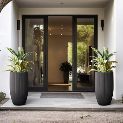 Kante Small Round Tapered Black Concrete Planter 24" Tall, Outdoor - color: Textured Black, size: 24" Tall