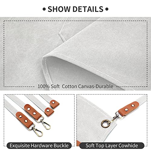 ZOMAO White Chef Aprons for Men Women with Large Pockets,Cotton Canvas Cross Back Apron,Kitchen Cooking Baking Bib Heavy Duty Adjustable Work Apron - color: Beige