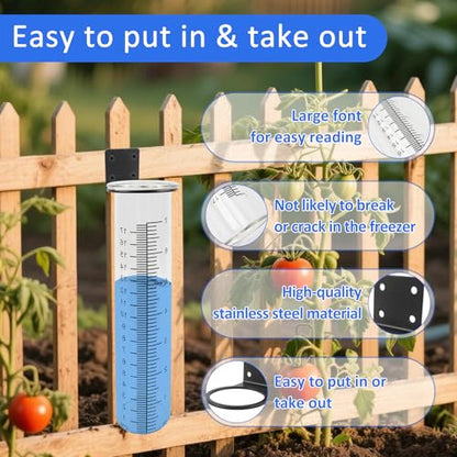 TBWHL 7" Glass Rain Gauge with Stainless Steel Rack for Yard Garden Fence - color: Transparent Black
