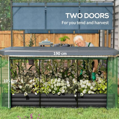 Outsunny 7.3 x 3.4 x 1 ft Galvanized Raised Garden Bed with Cover Dark Gray