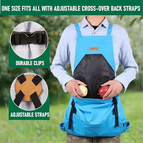Grampa's Gardening Apron Cross Back Garden Apron with Large Pockets - color: Blue