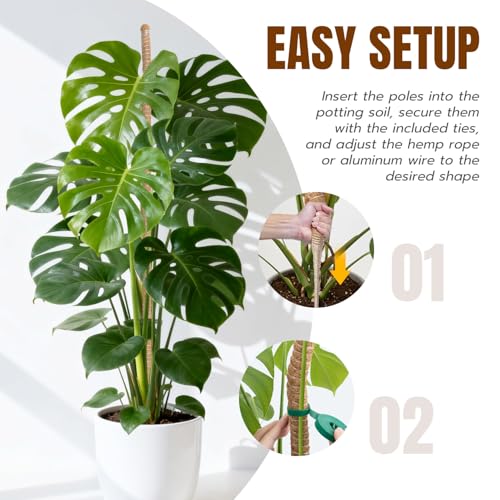 Mcbazel 2 Pack 63 Inch Bendable Moss Pole for Plants Monstera - Extra Tall 5.2ft Coco Coir Plant Support Stakes for Large Indoor Climbing Vines - Flexible Totem Stick Kit with Rope, Wire & Ties - size: 2x160CM/63inch
