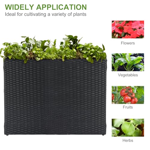 LEWIS&WAYNE Tall Planters for Outdoor Wicker Large Rectangular Block Box - color: Black