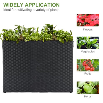 LEWIS&WAYNE Tall Planters for Outdoor Wicker Large Rectangular Block Box - color: Black