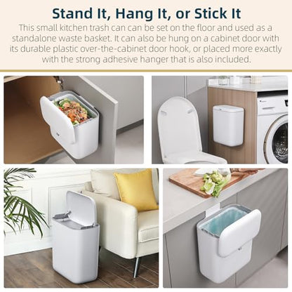 MUEE Hanging Trash Can with Lid for Kitchen, Garbage Can 1.8 Gal/6.8L - size: Standard [1.8 Gal] - For 2-3 Person Families