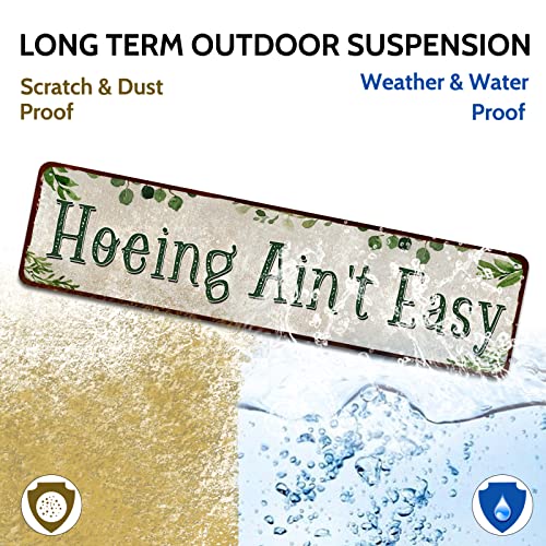 Rustic Tin Sign Hoeing Ain't Easy Gardening Garden - color: hoeing ain't easy