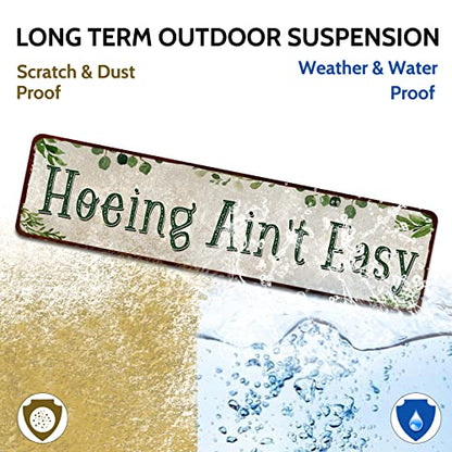 Rustic Tin Sign Hoeing Ain't Easy Gardening Garden - color: hoeing ain't easy