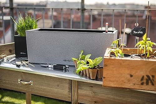 Lechuza BALCONERA Stone 50 Stone Grey, Self-Watering Window Box (Railing Planter), H7.5 L19.7 W7.5 in - color: Gray, style: 50