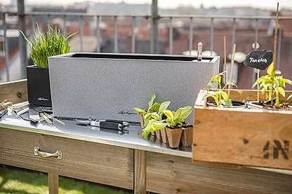 Lechuza BALCONERA Stone 50 Stone Grey, Self-Watering Window Box (Railing Planter), H7.5 L19.7 W7.5 in - color: Gray, style: 50