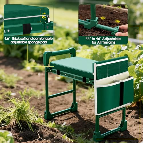 Garden Kneeler and Seat Heavy Duty 600LBS w/ Thicken Wide Soft Kneeling Pad - color: Green