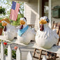 Chicken Fence Decor, Set of 3 Hand-Painted Resin Statues - color: Blue Multi